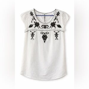 Forbidden Los Angeles Embroidered Cotton Boho Top | XL | Black & White
